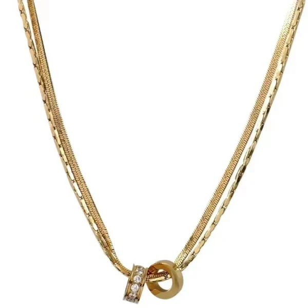 Layered Snake Chain Necklace with Crystal Rings