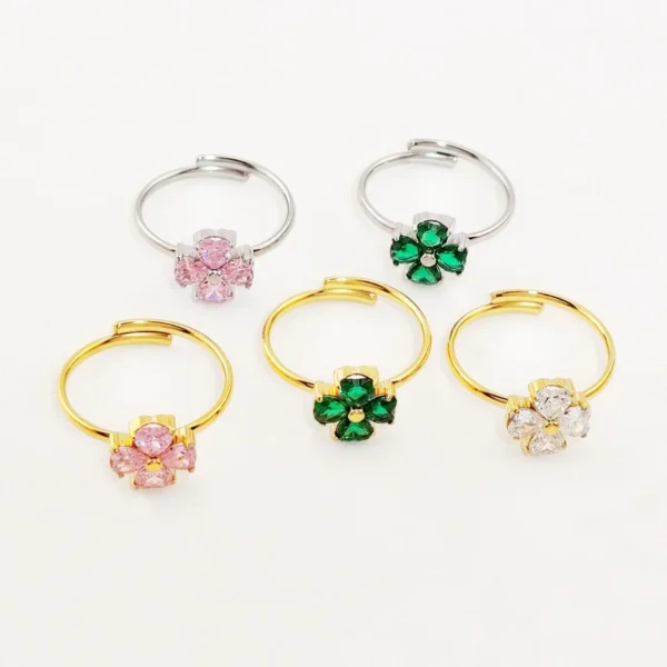 Heart-Petal CZ Flower Ring