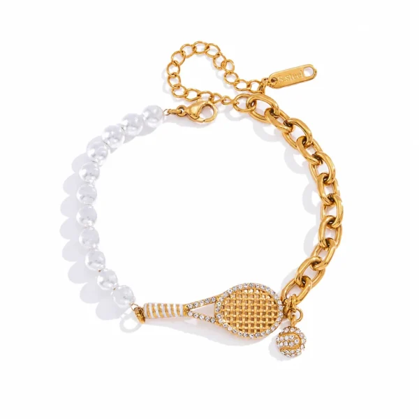 Sporty Racket CZ Pearl Bracelet