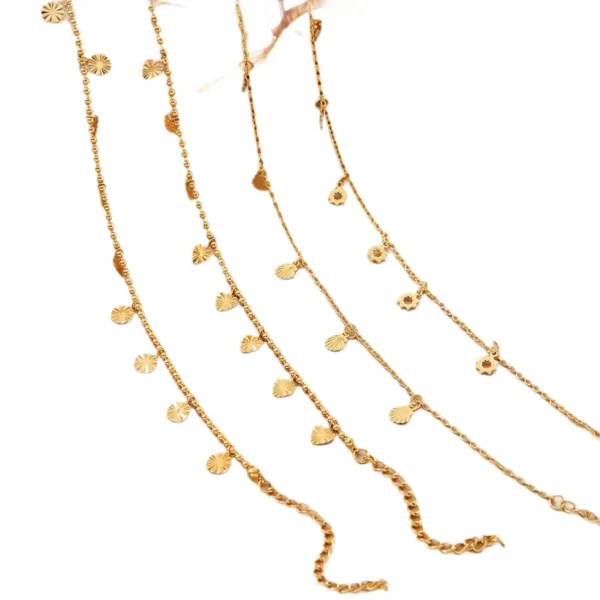Anklet Bracelet with Sunburst Disc Charms