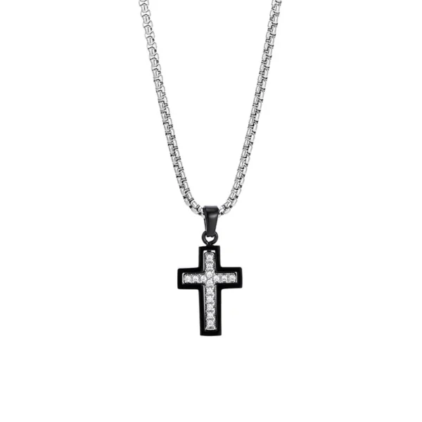 Dark-Edge Pavé Cross Pendant Necklace