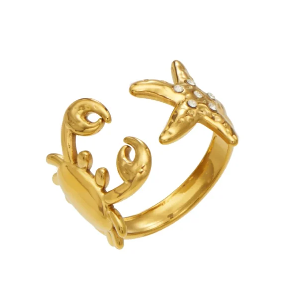 Open-Front Crab & Starfish CZ Ring