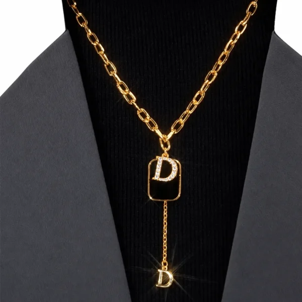 D Initial Pendant Necklace with Dog Tag