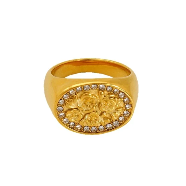 Oval Floral Pavé Signet Ring