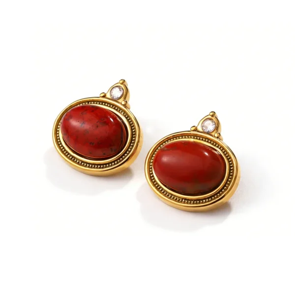 Stud Earrings Oval Bezel Beaded