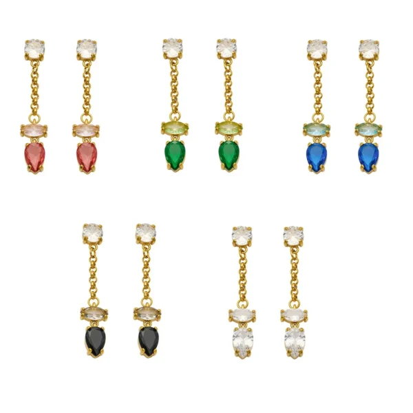 Mixed-Cut CZ Chain Drop Earrings