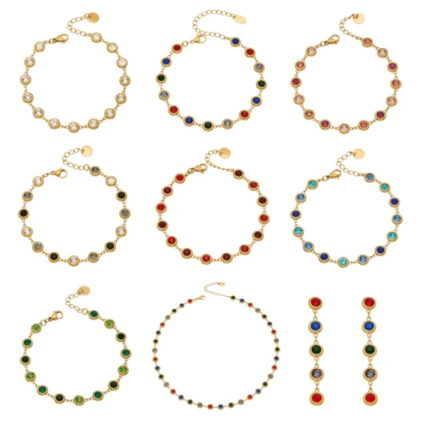 Round Bezel CZ Bracelet, Necklace or Drop Earrings