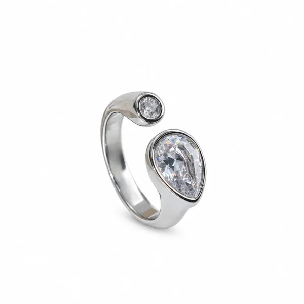 Open Teardrop Crystal Ring with Round Bezel Accent