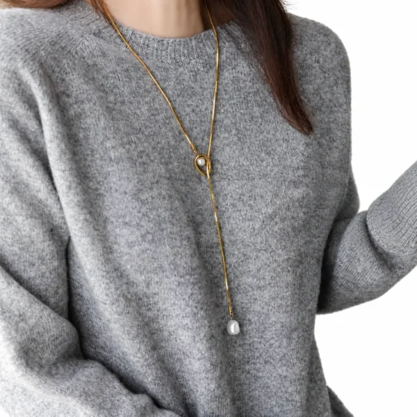 Orbit Pearl and Snake Chain Pendant Necklace