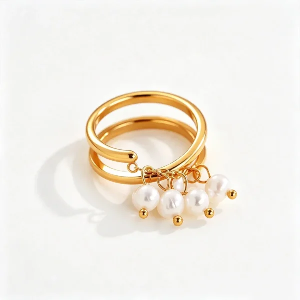 Open Ring with Five Pearl Drops