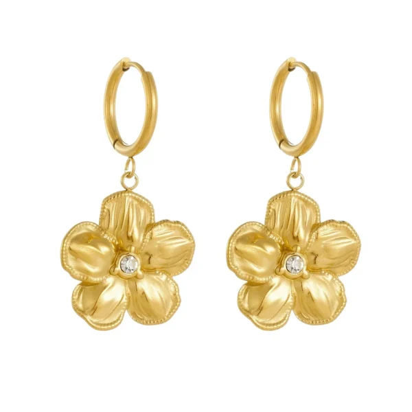 Five-Petal Crystal Flowers Hoop Earrings