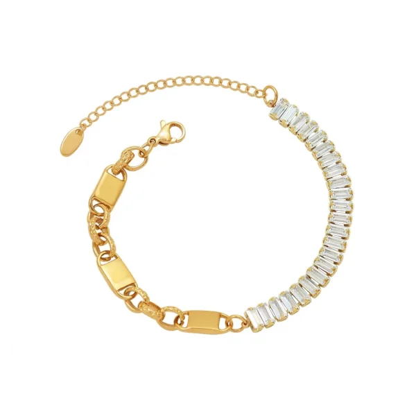 Baguette CZ Curve & Curb Links Chain Bracelet