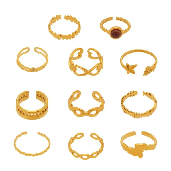 Adjustable Rings with Star & Chain Motifs