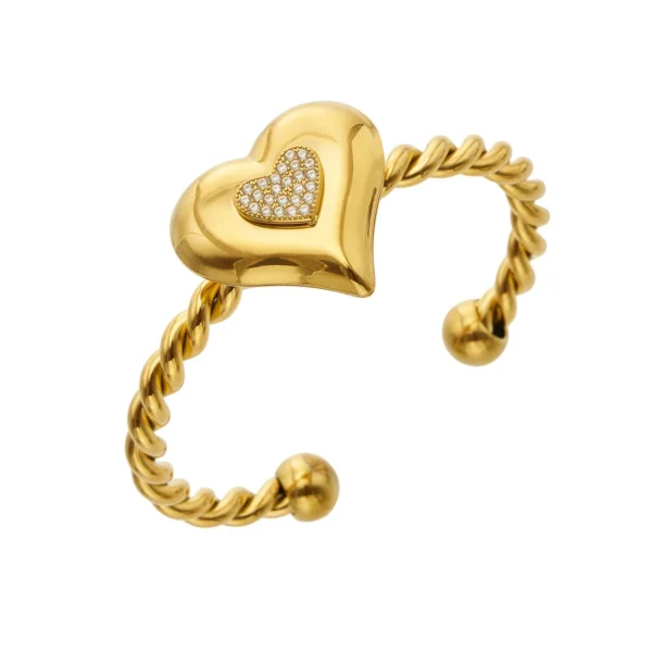 Puffed Heart Twisted Open Cuff Bracelet