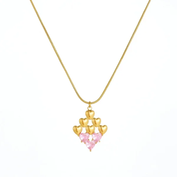 Heart Pendant Necklace with Pink Crystals