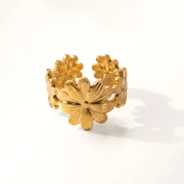 Flower Ring with Open Band and Raised Petals