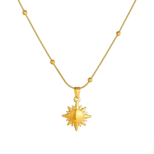 Sun Pendant Necklace with Beaded Snake Chain