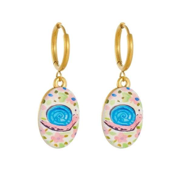 Oval Snail Art Drops Hoop Earrings