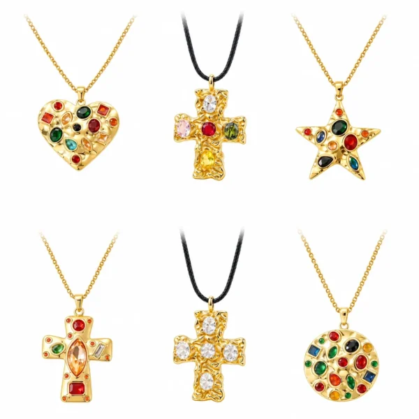 Pendant Necklace Colorful CZ Motifs