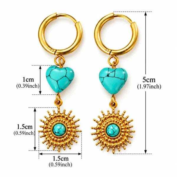Heart Stone Sunburst Drop Earrings