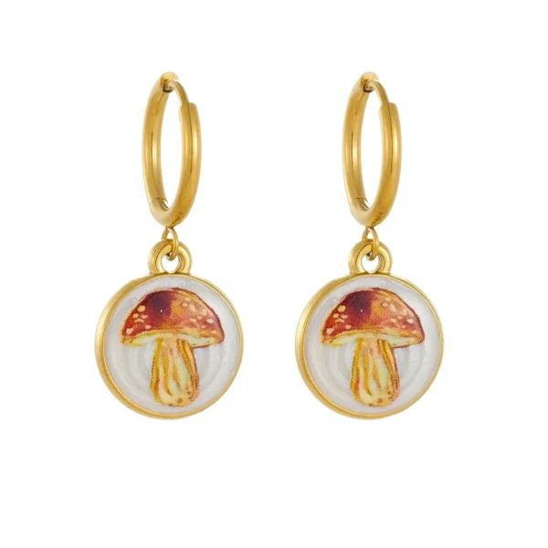 Mushroom Print Disc Hoop Earrings