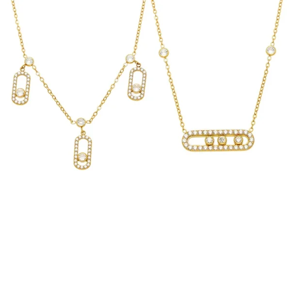Polished CZ Paperclip Station Necklace