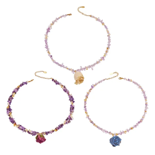 Pressed Rose Bead Choker Necklace