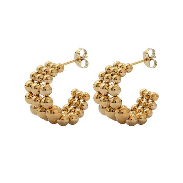 Hoop Earrings Triple-Row Ball Bead