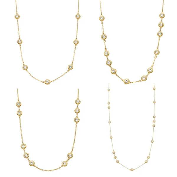 Polished Bezel Round CZ Station Chain Necklace