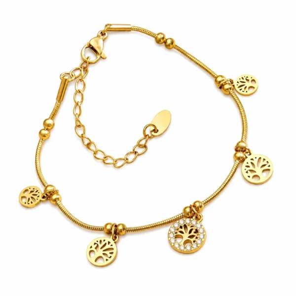 Tree Charm CZ Snake Chain Bracelet