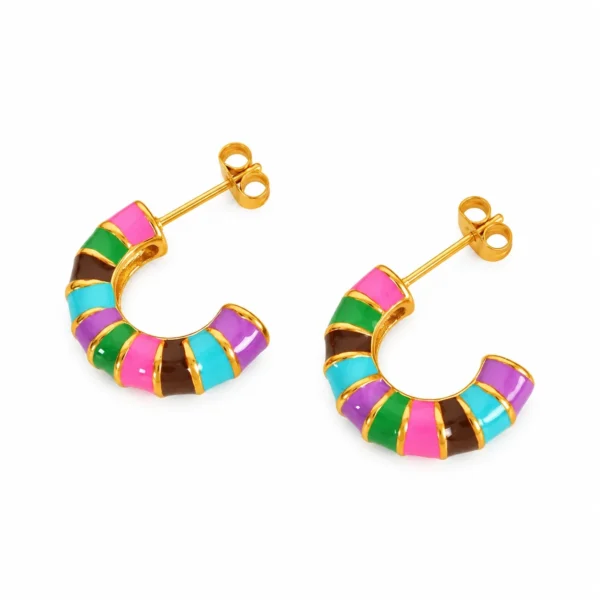 Multicolor Enamel Segments Hoop Earrings