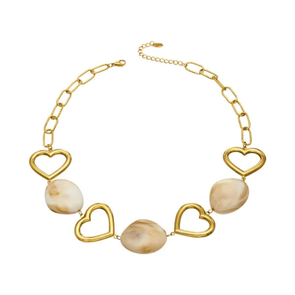 Heart Link Necklace with Resin Beads