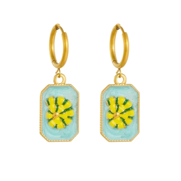 Enamel Spiral Shell Plaques Drop Earrings