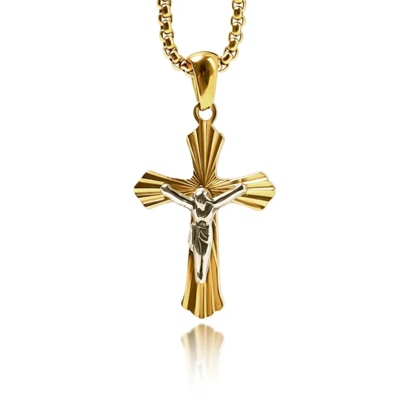 Fluted Crucifix Pendant Necklace