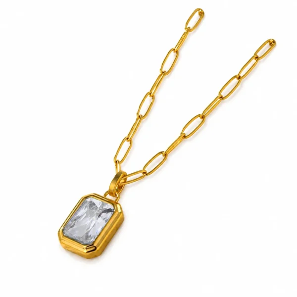 Emerald-Cut Crystal Pendant Necklace