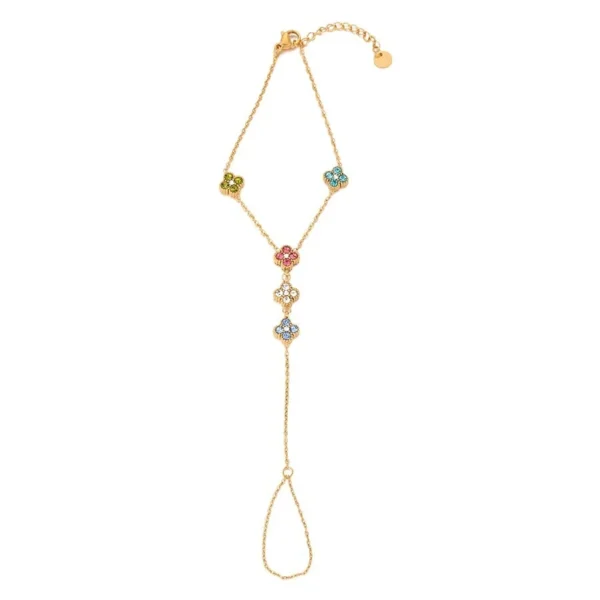 Hand Chain Bracelet with Five Clover Crystal Motifs