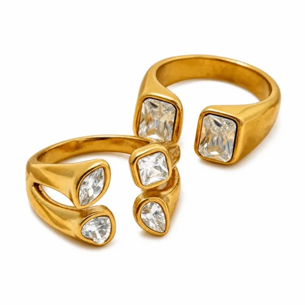 Mixed-Cut CZ Open Ring