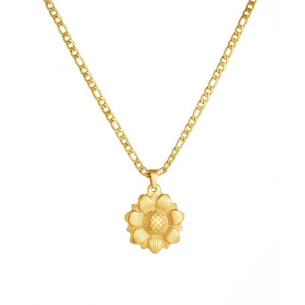 Sunflower Pendant Necklace with Figaro Chain