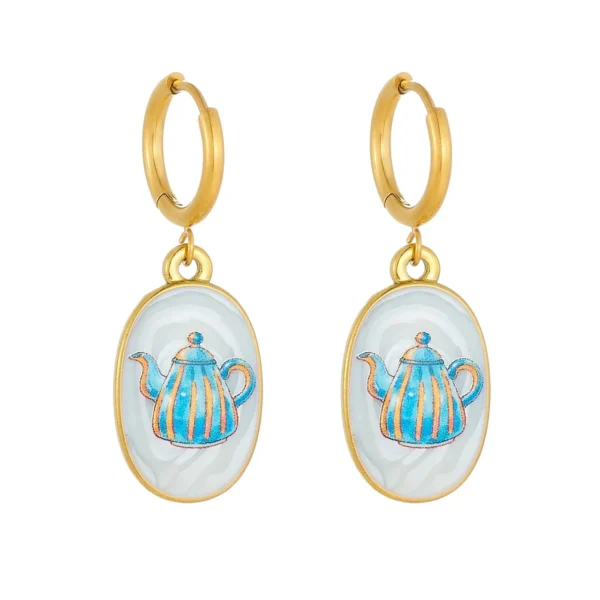Teapot Oval Drop Earrings