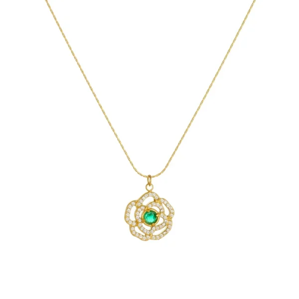 Camellia Pendant Necklace with Pavé Petals