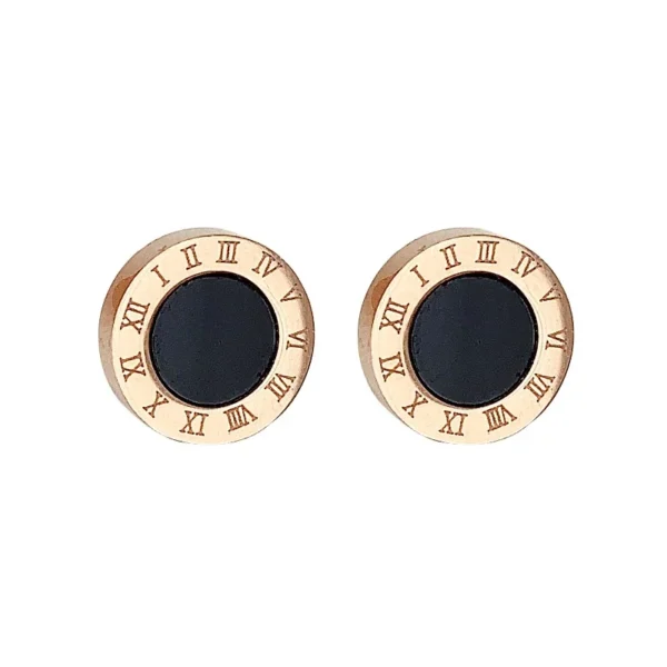 Roman Numeral Black-Center Stud Earrings
