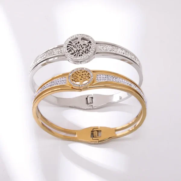 Tree of Life Crystal Pavé Hinged Bangle