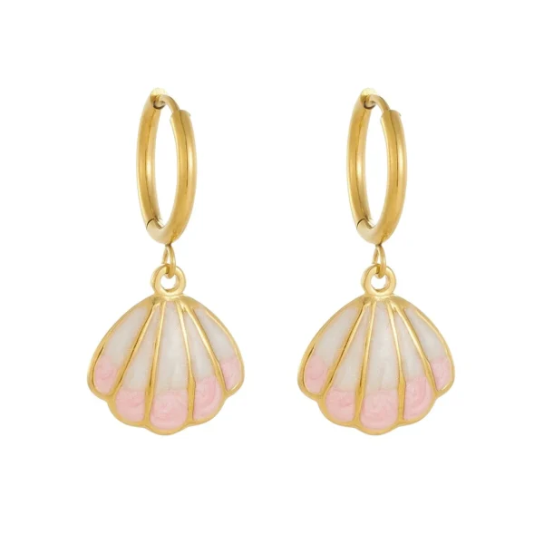 Pink Shell Drops Hoop Earrings