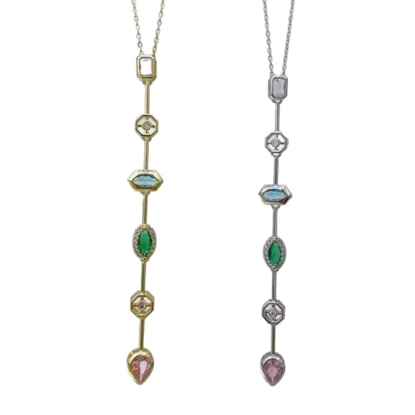 Geometric Multicolor CZ Pendant Necklace
