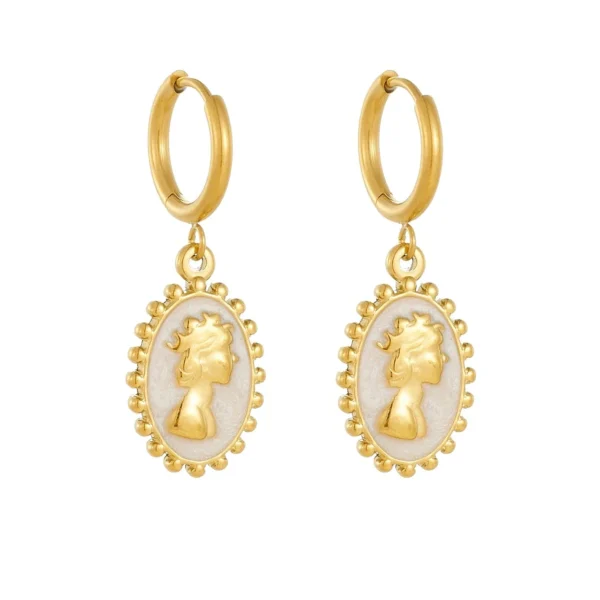 Cameo Portrait Drop Hoop Earrings