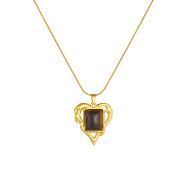 Tiger-Eye-Effect Resin Pendant Necklace