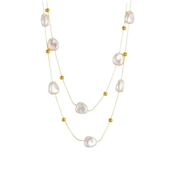 Layered Pearl-Effect Bead Snake Chain Necklace
