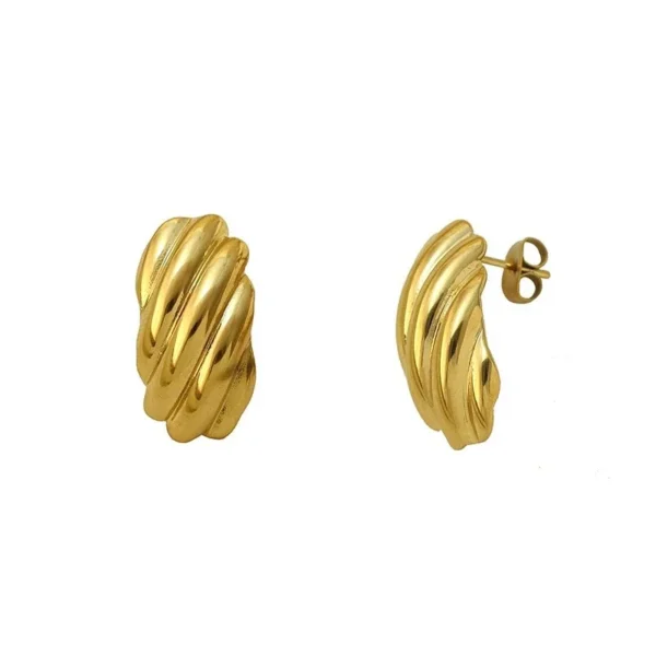 Half Hoop Earrings Ribbed Dome