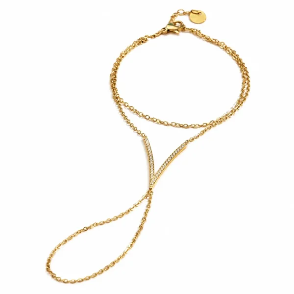 Double Chain CZ Hand Bracelet