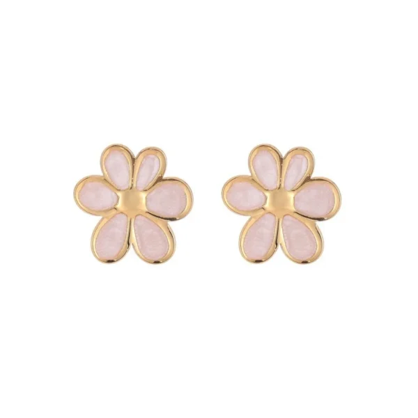Flower Stud Earrings with Six-Petal Inlay